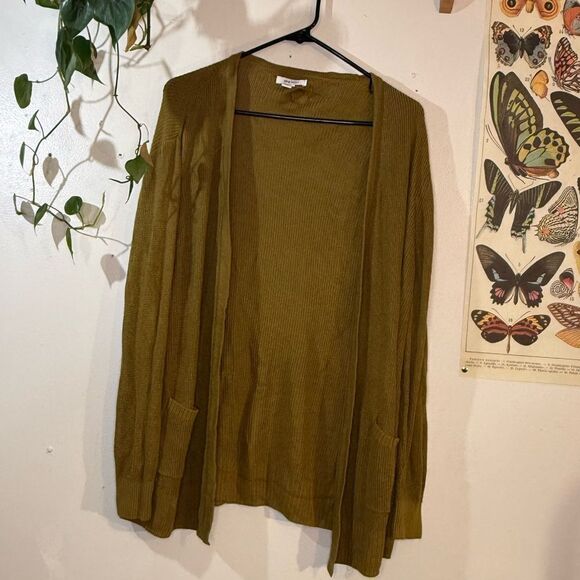 Olive green ribbed knit cardigan - Picture 1 of 4